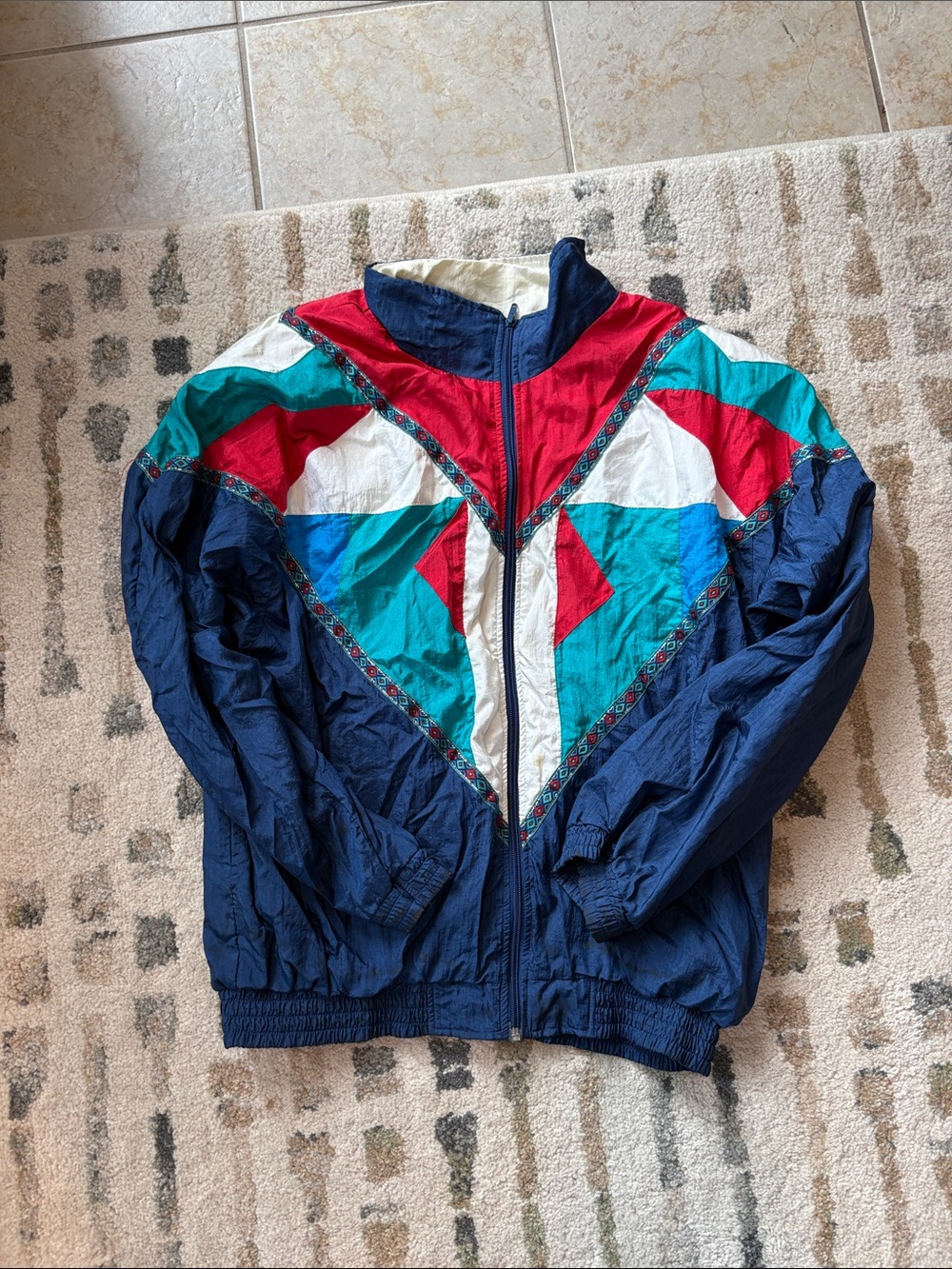 🔥🔥 Vintage and retro Colorblock Windbreaker Jacket - Navy, Red, Teal, White